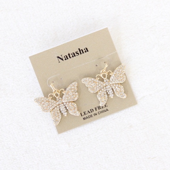 Natasha Gold Rhinestone Butterfly Earrings - Picture 2 of 4